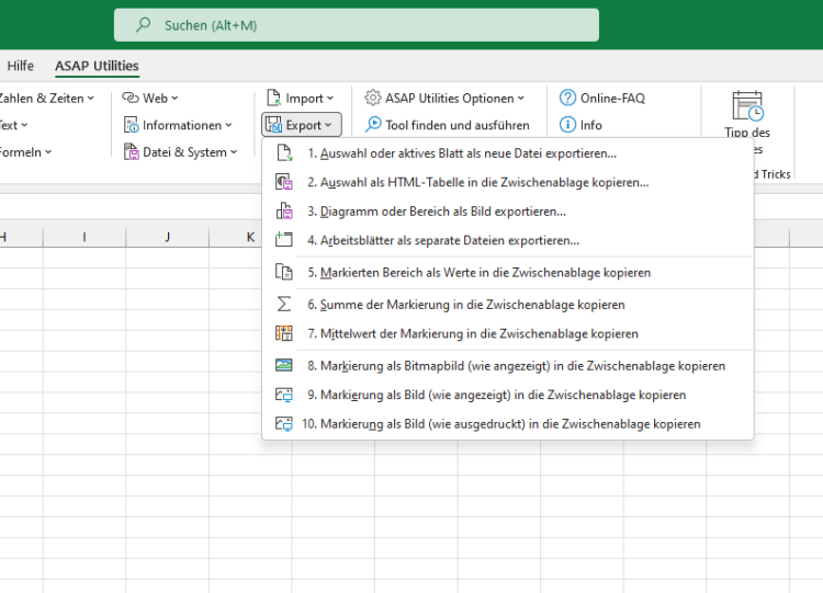 ASAP Utilities  ›  Export  (Click to zoom)