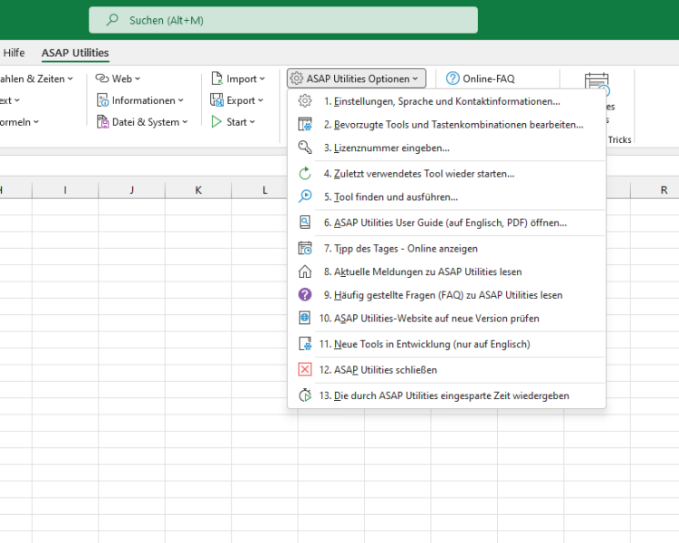 ASAP Utilities  ›  ASAP Utilities Optionen  (Click to zoom)