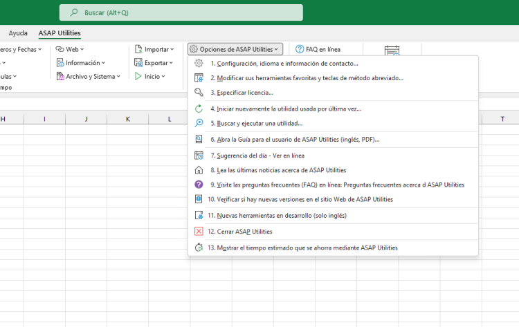 ASAP Utilities  ›  Opciones de ASAP Utilities  (Click to zoom)