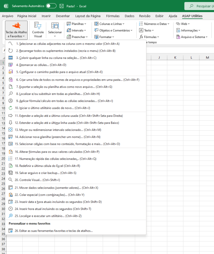 ASAP Utilities  ›  Teclas de Atalho e Favoritos  (Click to zoom)