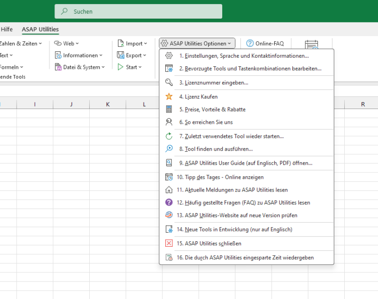 ASAP Utilities  ›  ASAP Utilities Optionen  (Click to zoom)