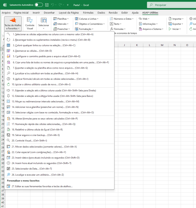 ASAP Utilities  ›  Teclas de Atalho e Favoritos  (Click to zoom)