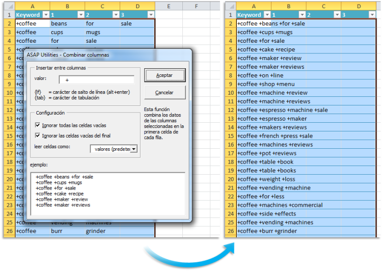 Combinar datos de columnas