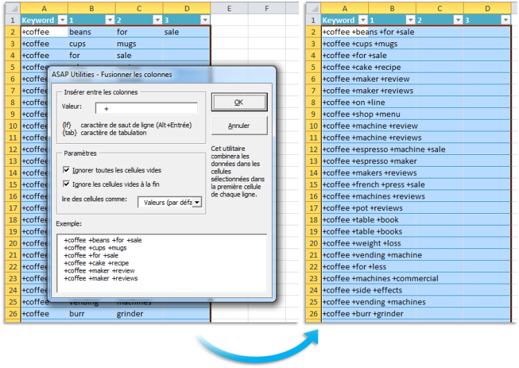 Fusionner les donnees des colonnes