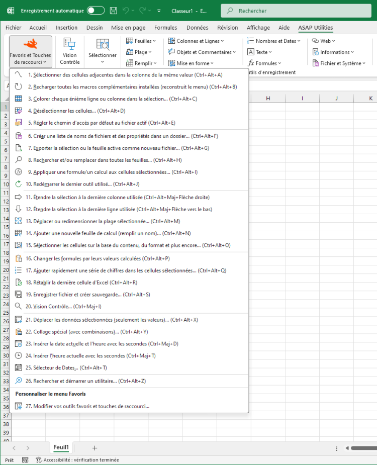 Exemple de capture d'écran 1, Options ASAP Utilities &nbsp;&rsaquo;&nbsp; Modifier vos outils favoris et touches de raccourci...