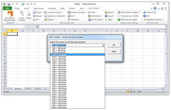 File & System » Resize the Excel window to standard screen resolutions...