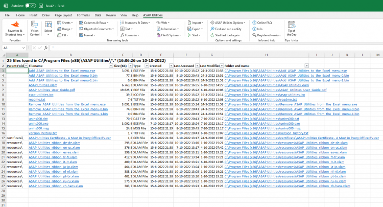 2, File & System  ›  24 Create a list of filenames and properties in a folder...