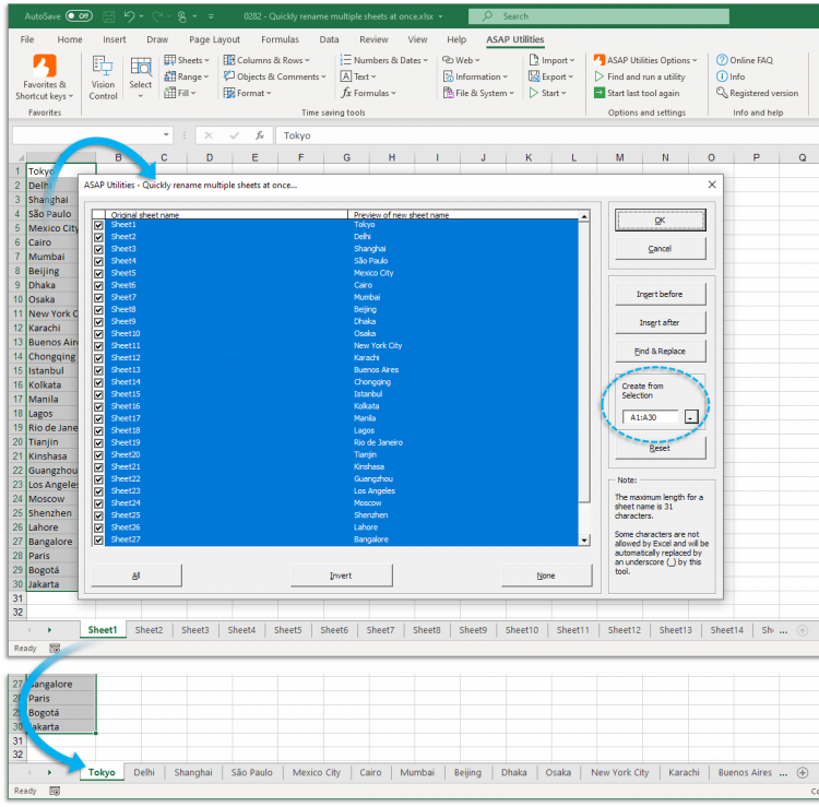 Sheets  ›  4 Quickly rename multiple sheets at once...