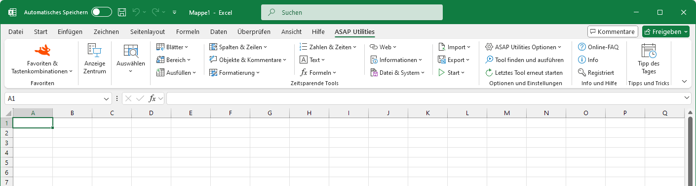 ASAP Utilities menu in Excel