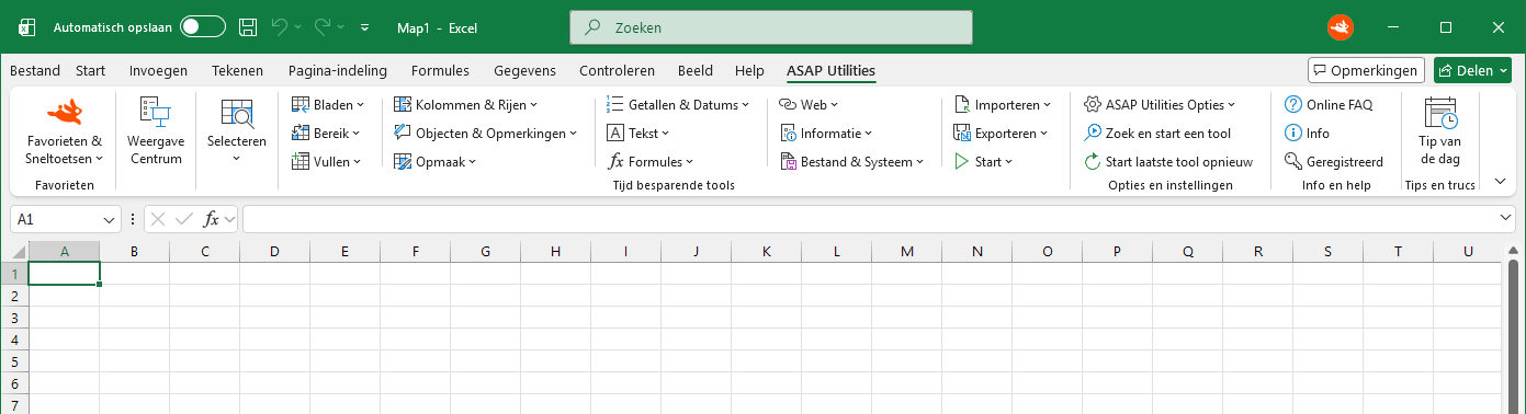 ASAP Utilities menu in Excel