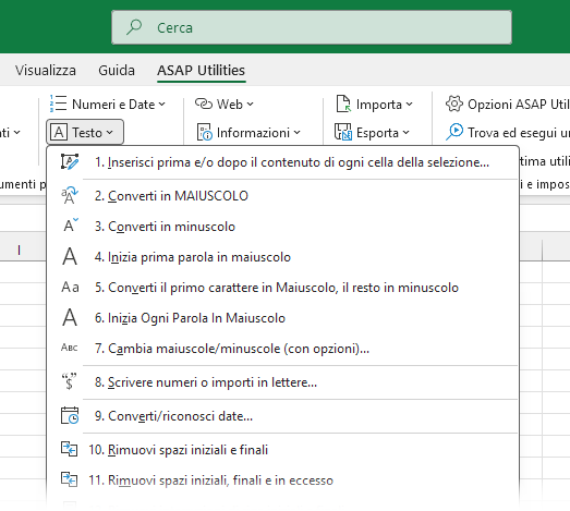 Strumenti di Testo in ASAP Utilities per Excel