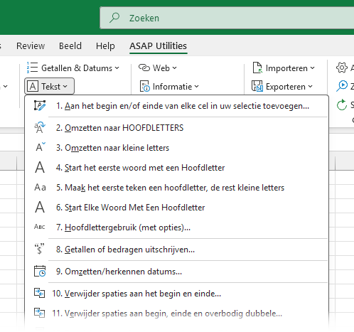 Tekst-tools in ASAP Utilities voor Excel
