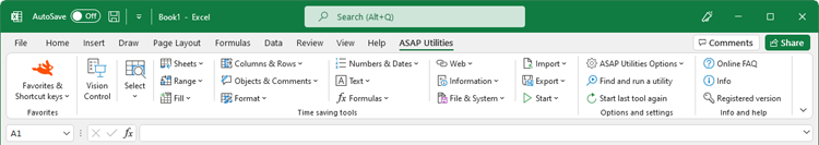Excel with ASAP Utilities in it's menu