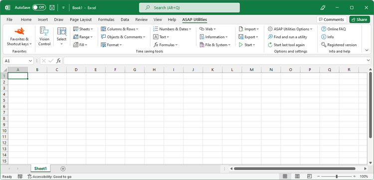 Excel with ASAP Utilities in the menu