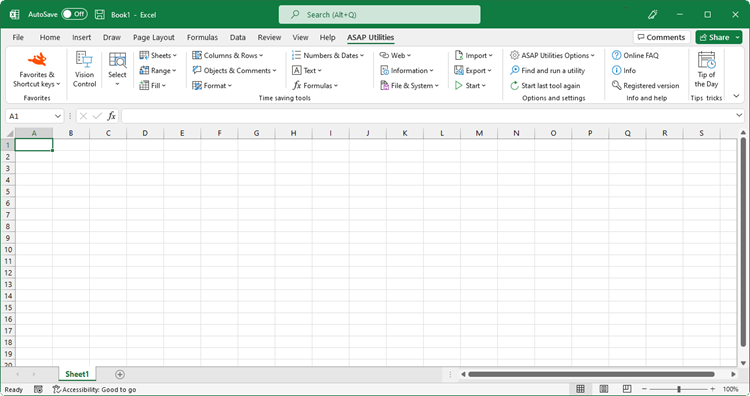 Excel with ASAP Utilities in the menu