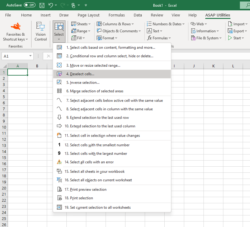 Select  ›  4 Deselect cells...