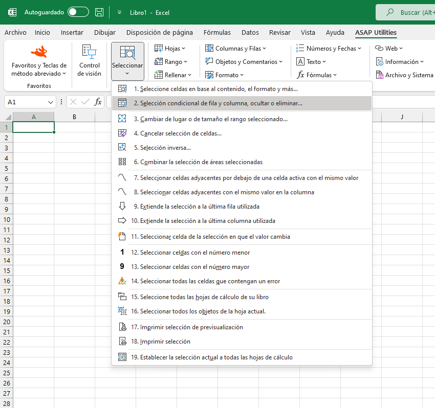 Seleccionar  ›  2 Selección condicional de fila y columna, ocultar o eliminar...