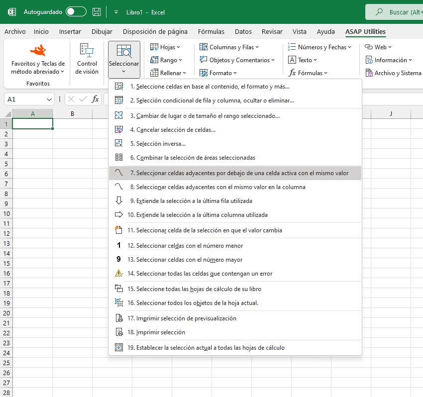 Seleccionar  ›  7 Seleccionar celdas adyacentes por debajo de una celda activa con el mismo valor