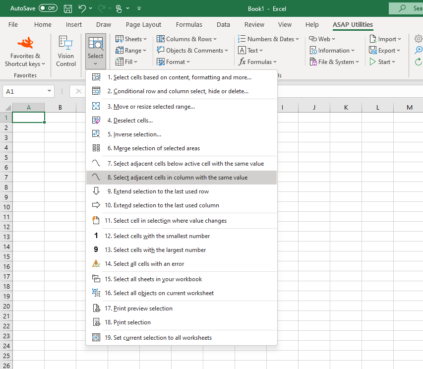 Select  ›  8 Select adjacent cells in column with the same value