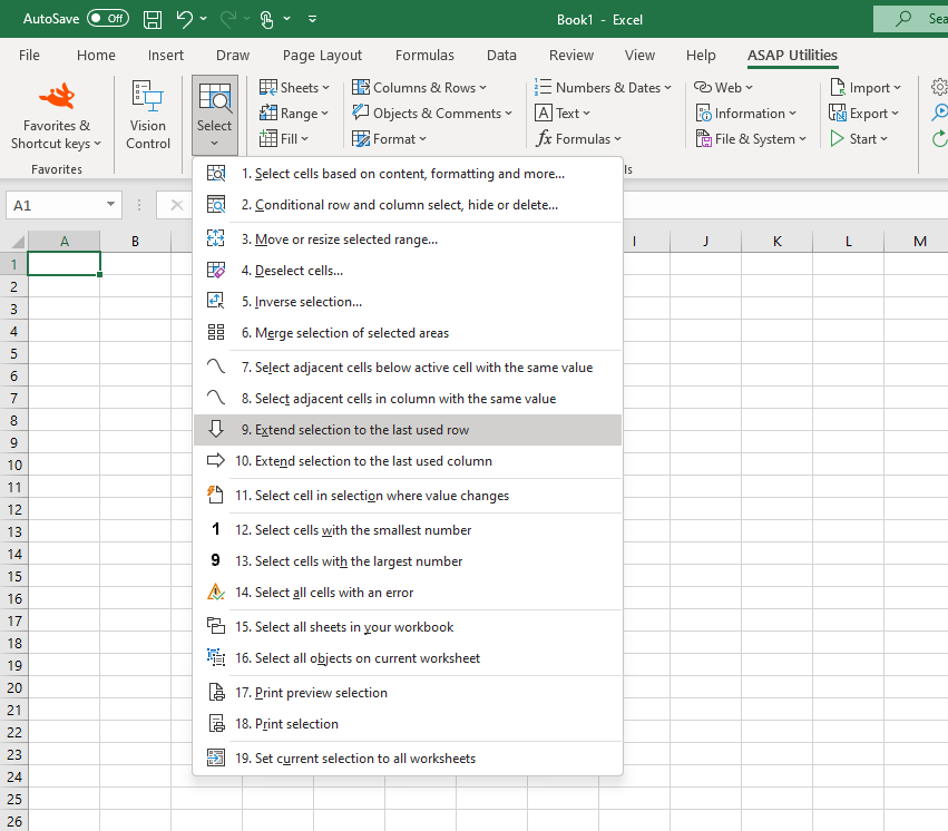Select  ›  9 Extend selection to the last used row