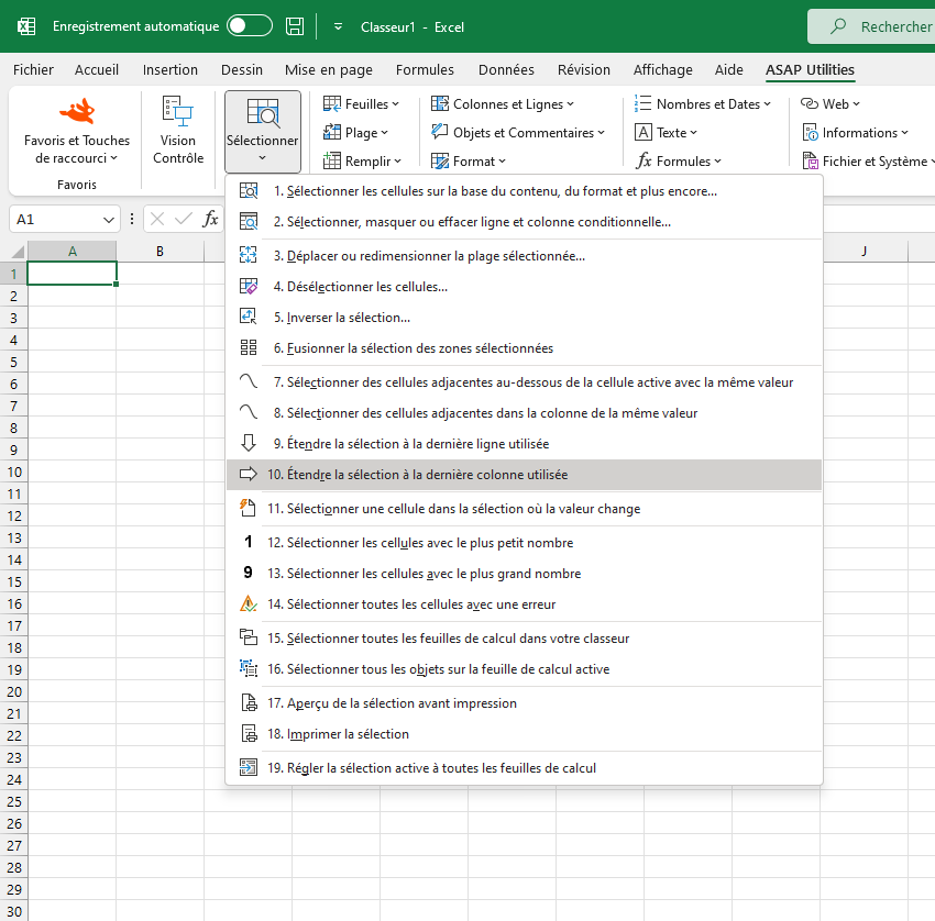 Sélectionner  ›  10 Étendre la sélection à la dernière colonne utilisée