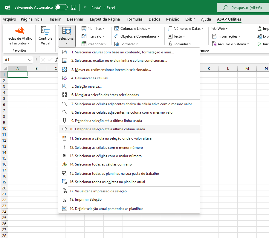 Selecionar  ›  10 Estender a seleção até a última coluna usada