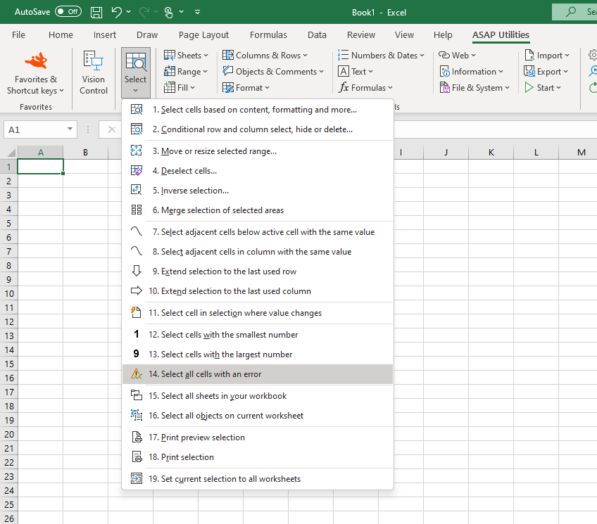 Select  ›  14 Select all cells with an error