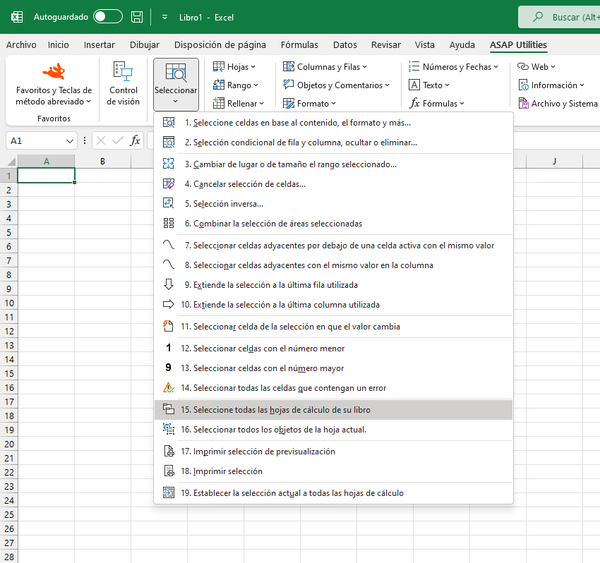 Seleccionar  ›  15 Seleccione todas las hojas de cálculo de su libro