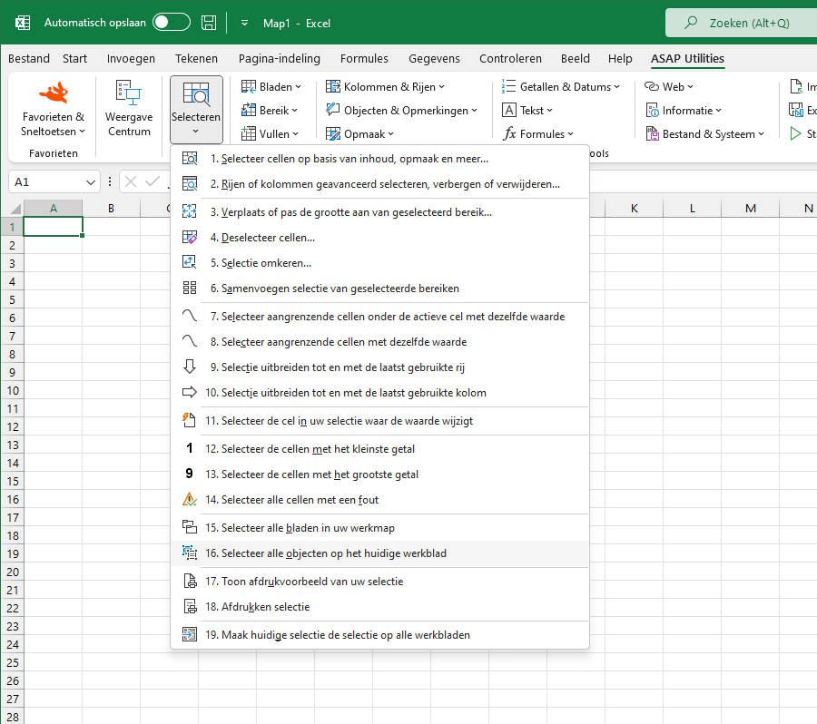 Selecteren  ›  16 Selecteer alle objecten op het huidige werkblad