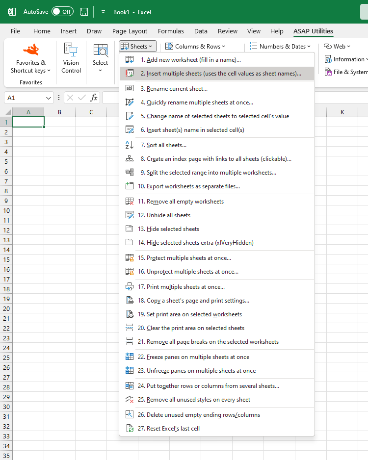 Sheets  ›  2 Insert multiple sheets (uses the cell values as sheet names)...