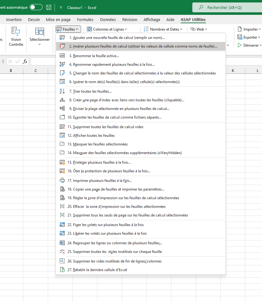 Feuilles  ›  2 Insérer plusieurs feuilles de calcul (utiliser les valeurs de cellule comme noms de feuille)...