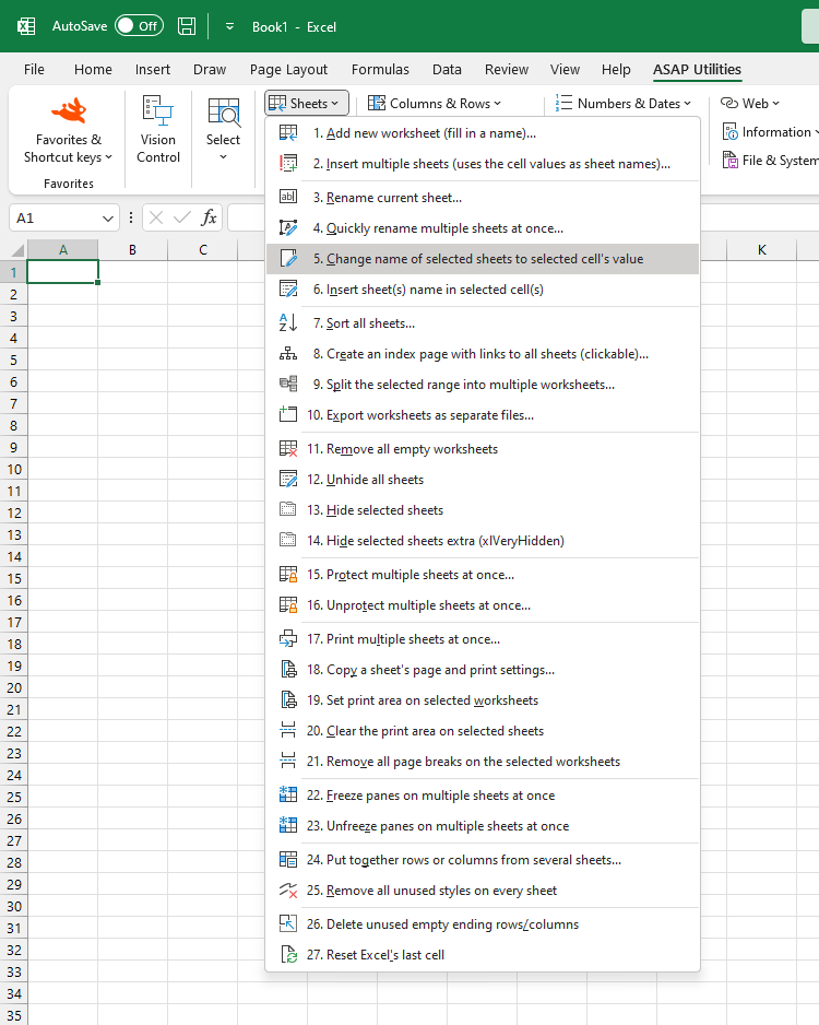 Sheets  ›  5 Change name of selected sheets to selected cell's value