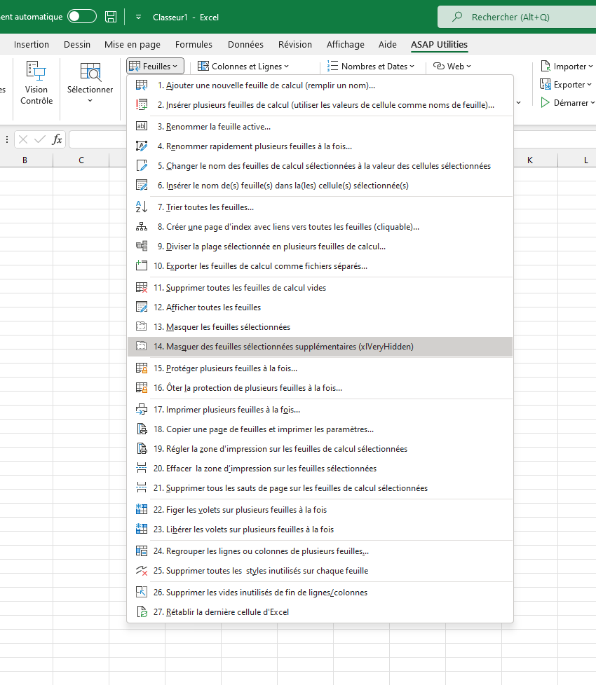 Feuilles  ›  14 Masquer des feuilles sélectionnées supplémentaires (xlVeryHidden)