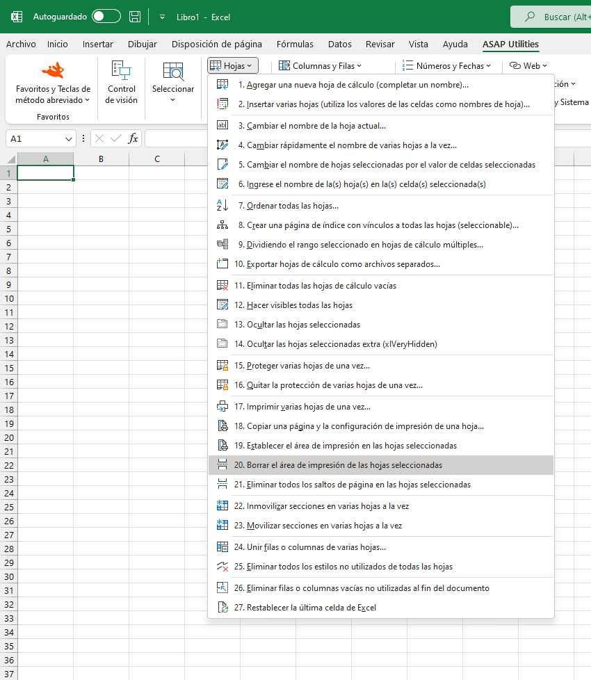 Hojas  ›  20 Borrar el área de impresión de las hojas seleccionadas
