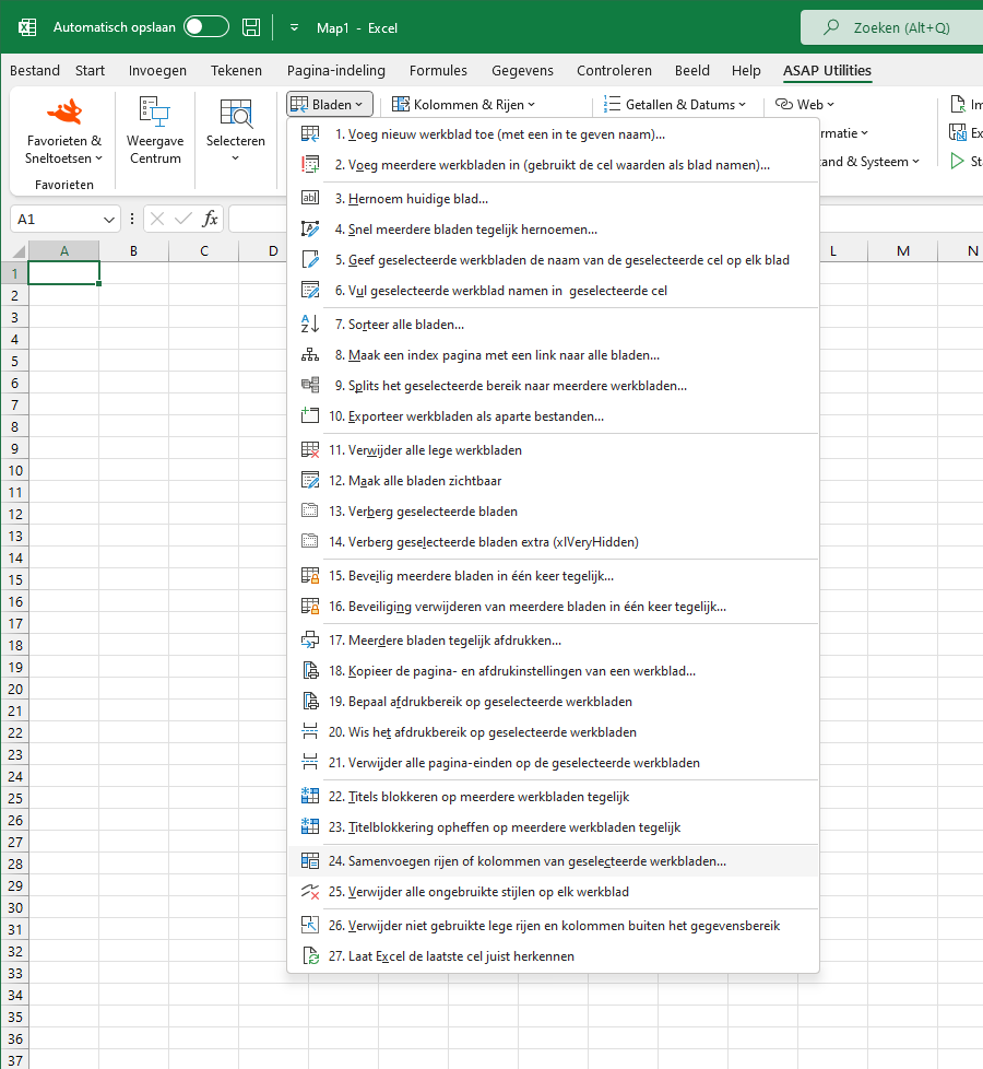 Bladen  ›  24 Samenvoegen rijen of kolommen van geselecteerde werkbladen...