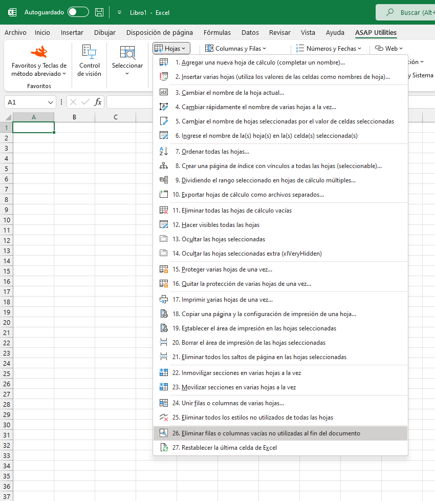 Hojas  ›  26 Eliminar filas o columnas vacías no utilizadas al fin del documento