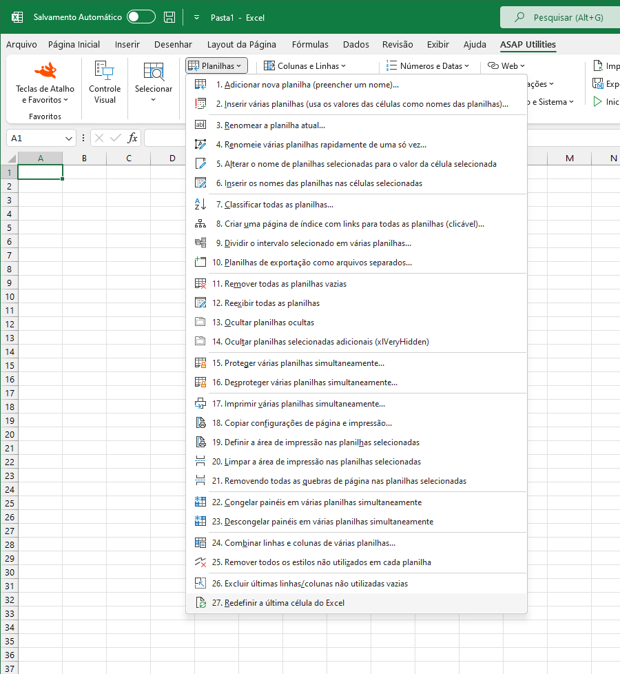 Planilhas  ›  27 Redefinir a última célula do Excel