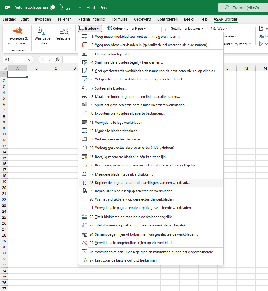 Bladen  ›  18 Kopieer de pagina- en afdrukinstellingen van een werkblad...