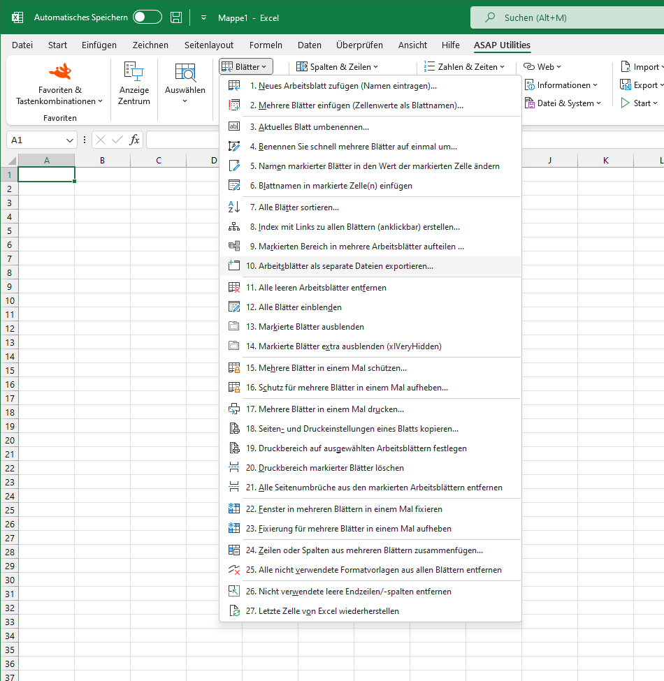 Blätter  ›  10 Arbeitsblätter als separate Dateien exportieren...