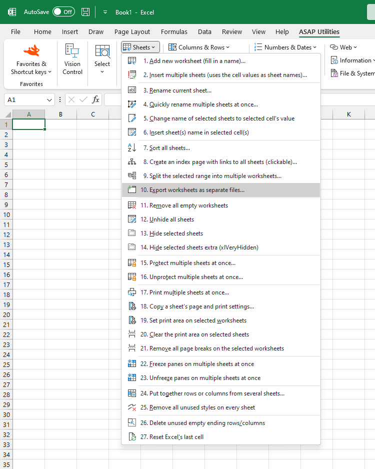 Sheets  ›  10 Export worksheets as separate files...