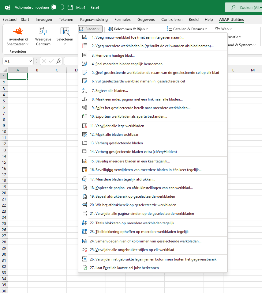 Bladen  ›  2 Voeg meerdere werkbladen in (gebruikt de cel waarden als blad namen)...