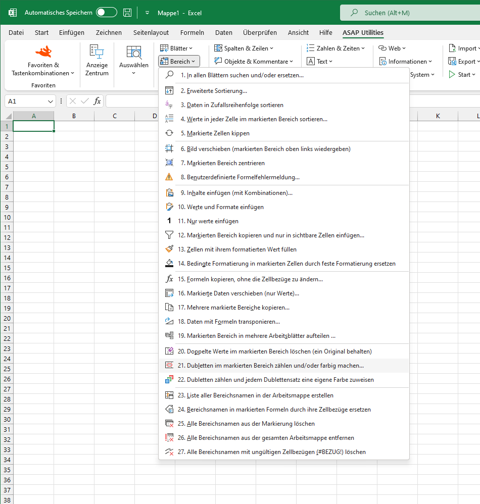 Bereich  ›  21 Dubletten im markierten Bereich zählen und/oder farbig machen...