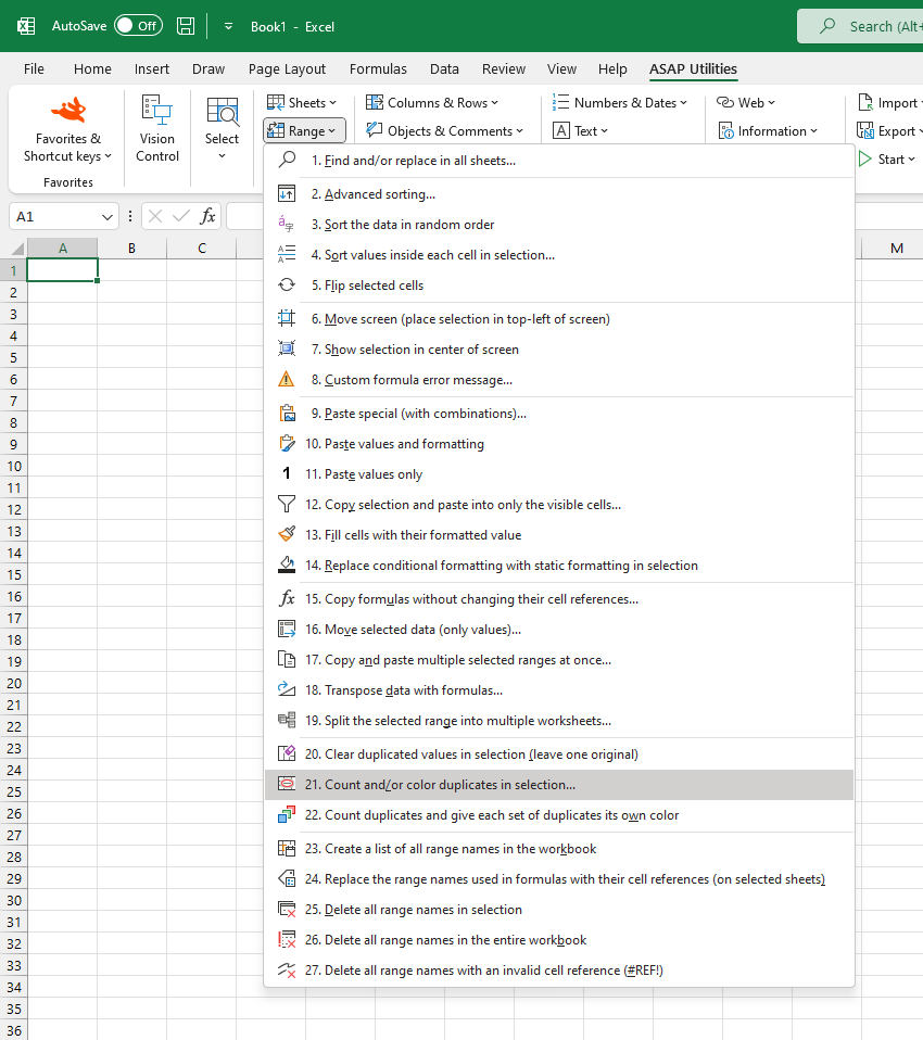 Range  ›  21 Count and/or color duplicates in selection...
