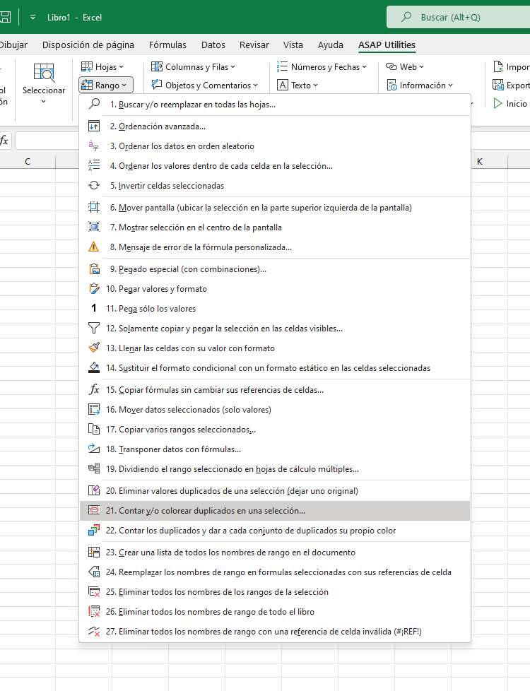 Rango  ›  21 Contar y/o colorear duplicados en una selección...
