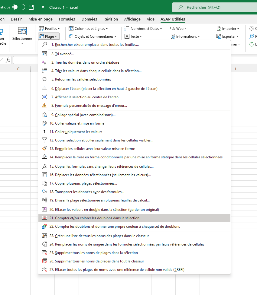 Plage  ›  21 Compter et/ou colorer les doublons dans la sélection...
