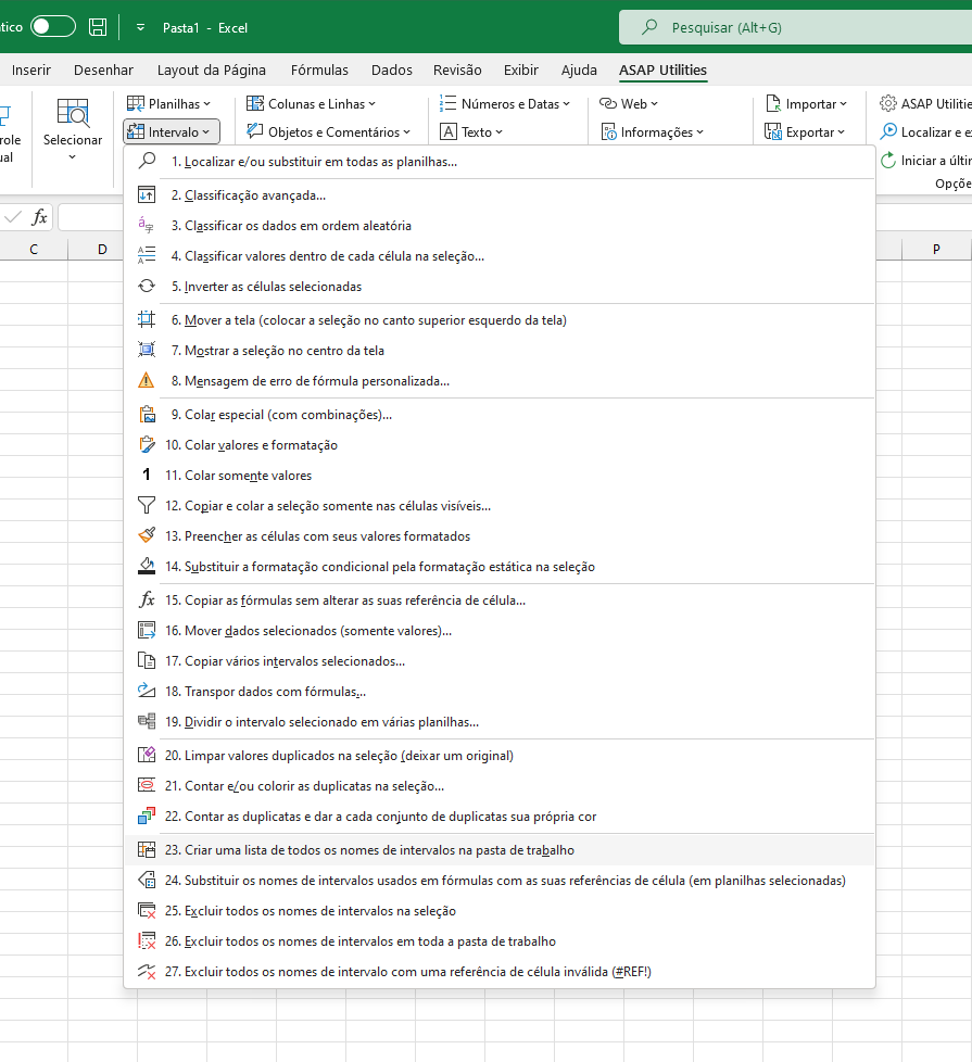 Intervalo  ›  23 Criar uma lista de todos os nomes de intervalos na pasta de trabalho