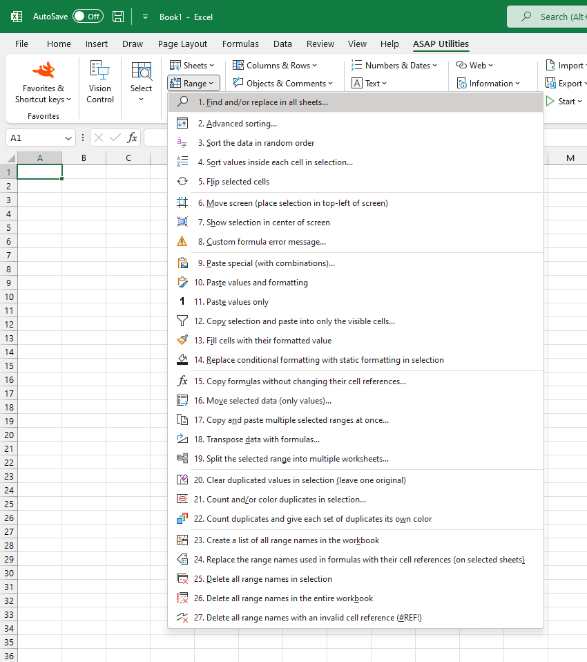 Range  ›  1 Find and/or replace in all sheets...