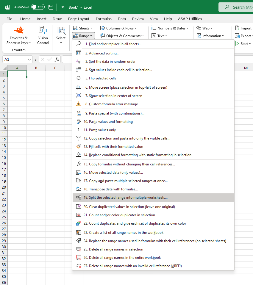 Range  ›  19 Split the selected range into multiple worksheets...