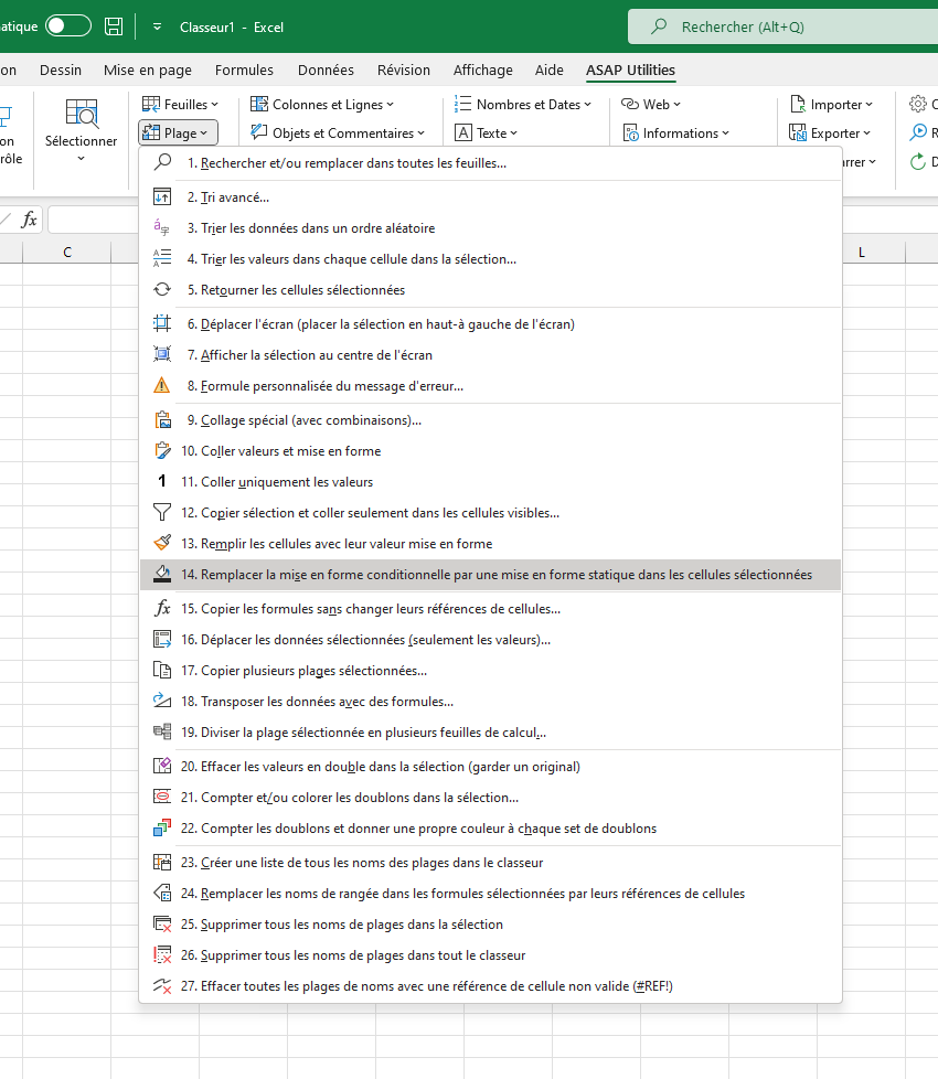 Plage  ›  14 Remplacer la mise en forme conditionnelle par une mise en forme statique dans les cellules sélectionnées