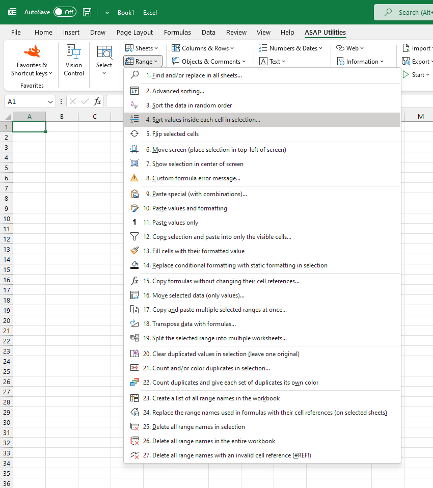 Range  ›  4 Sort values inside each cell in selection...